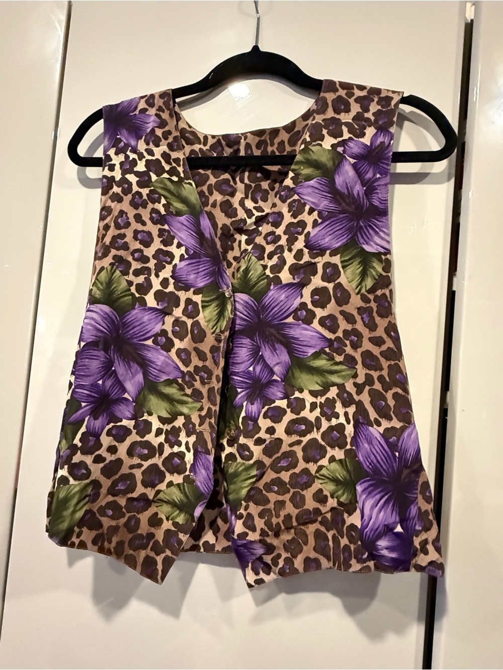 Women’s Sleeveless Vest with Purple Floral & Leopard Print